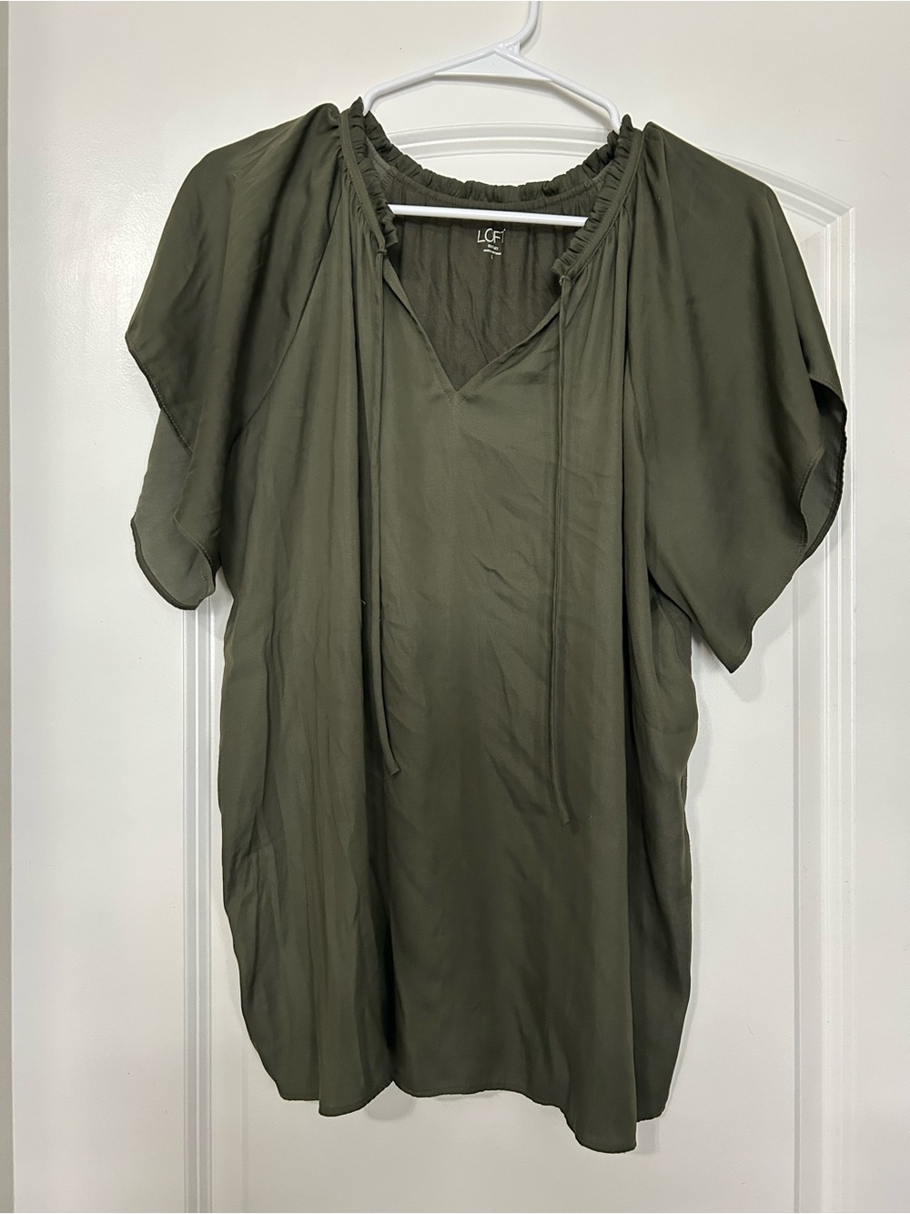 LOFT Olive Green Drawstring Peasant Tunic